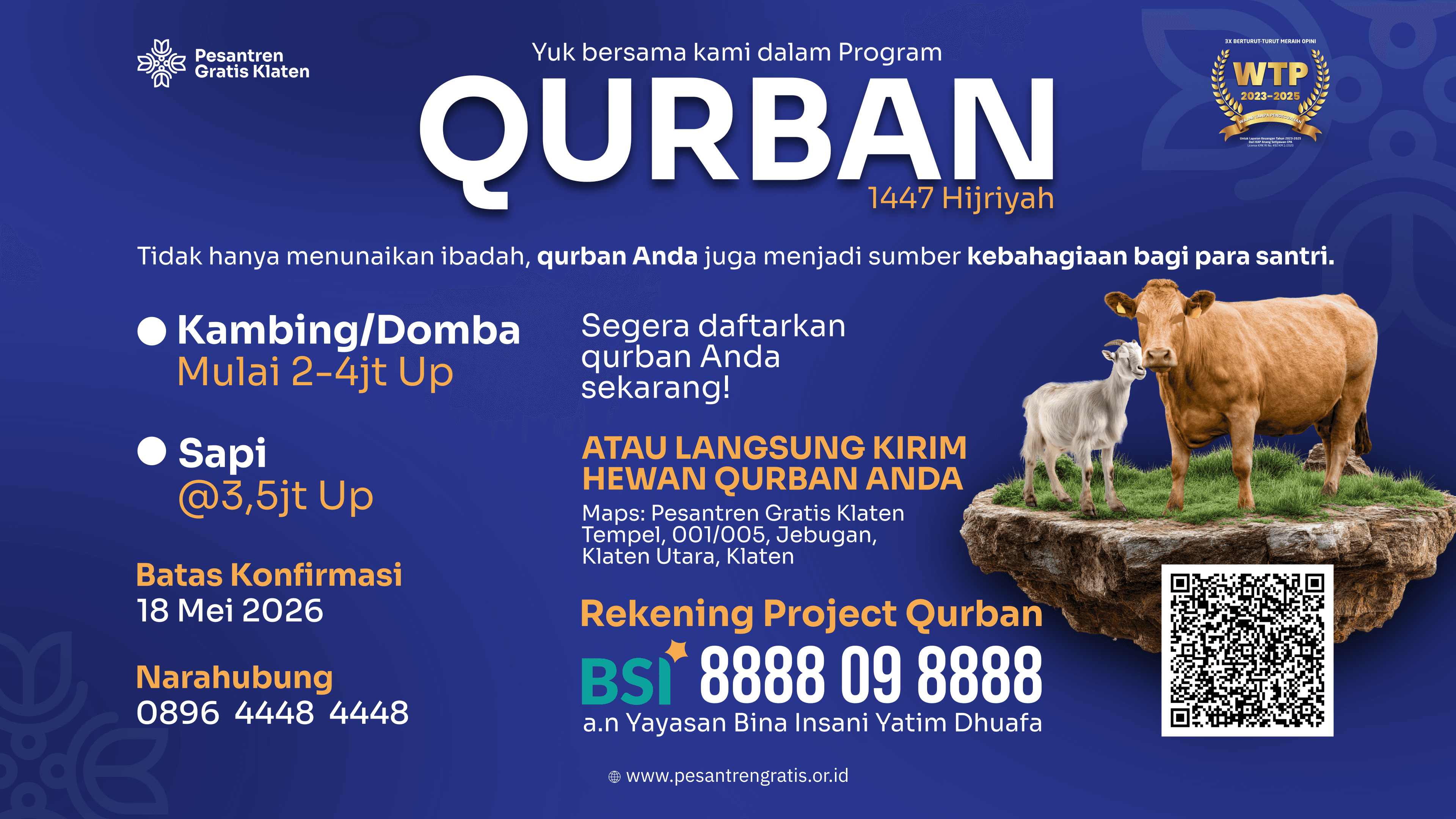 Dibuka! Program Qurban 1447 H Pesantren Gratis Klaten – Raih Pahala, Tebar Kebahagiaan